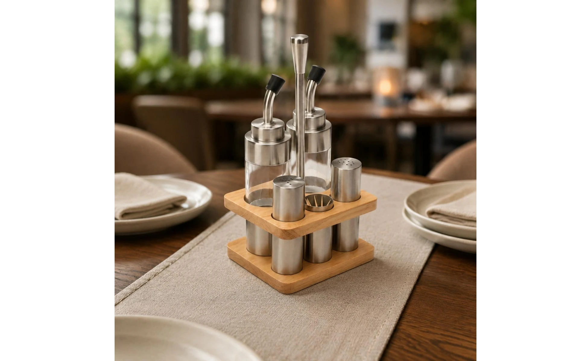 Set de recipientes metálicos con base para condimentos