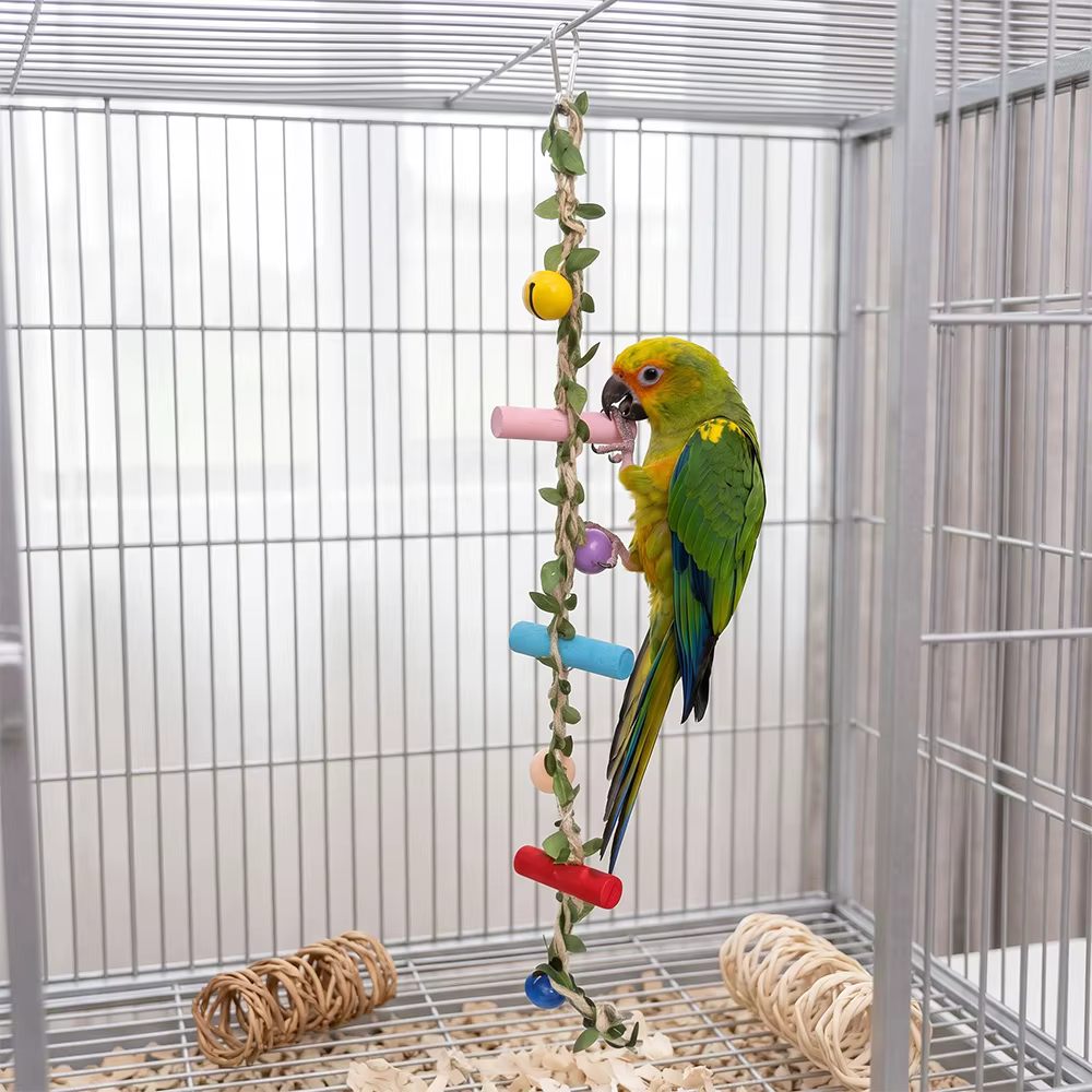 Juguete para loros colgante de cuerda con campanas y madera masticable - imagen 5
