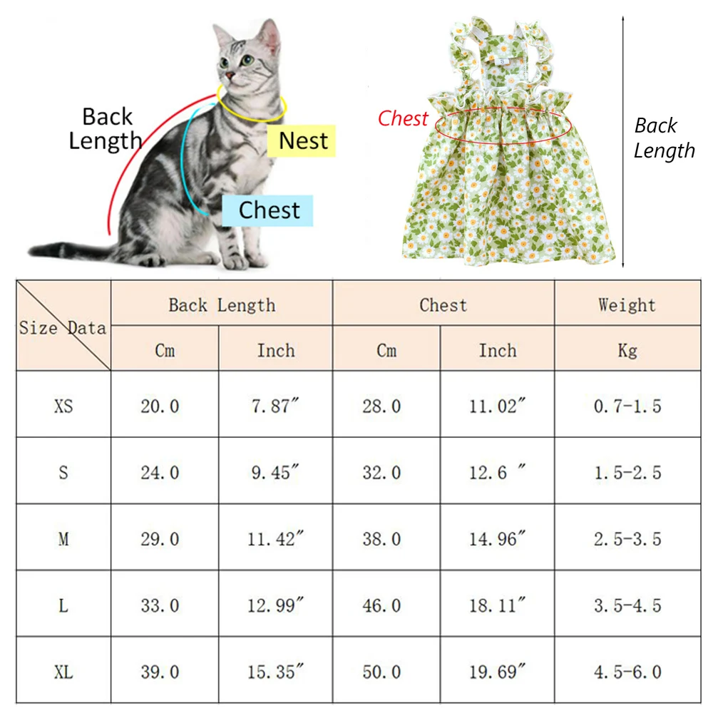 Vestido verano transpirable de algodón para gatos y perros - imagen 3