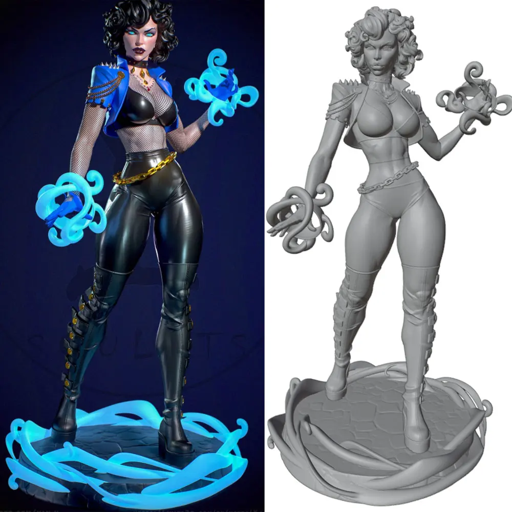 Figura resina personaje femenino pelo corto para pintar y colección