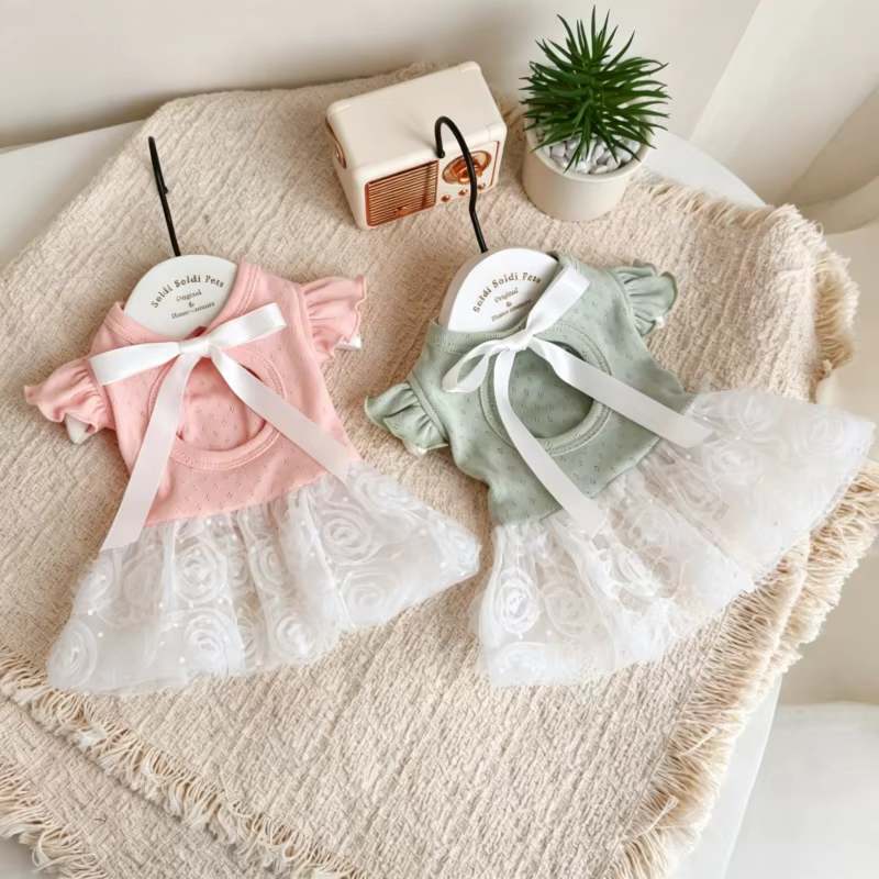 Vestido tutú de tul rosa con lazo para perro y gato – Estilo princesa - imagen 3