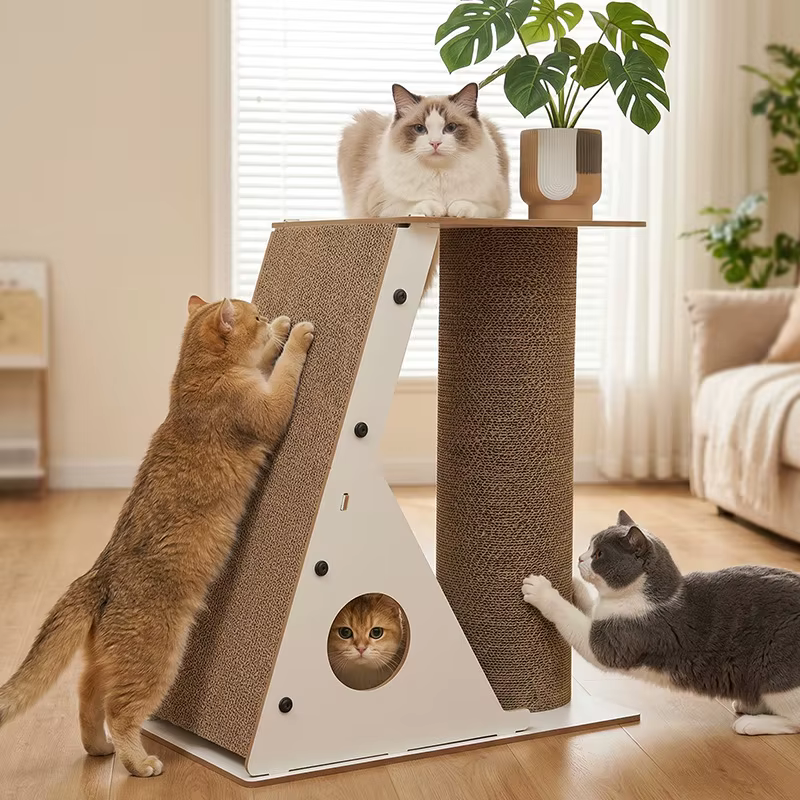 Rascador vertical para gatos con cama – Torre corrugada