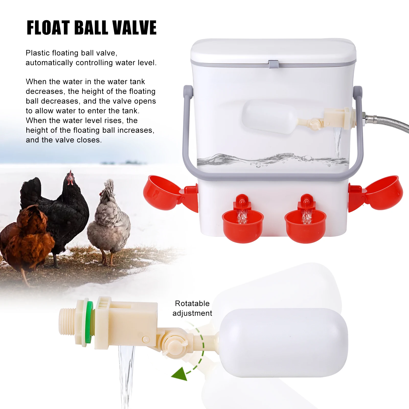 Bebedero para aves de corral 8L – Válvula flotante 4 tomas - imagen 3