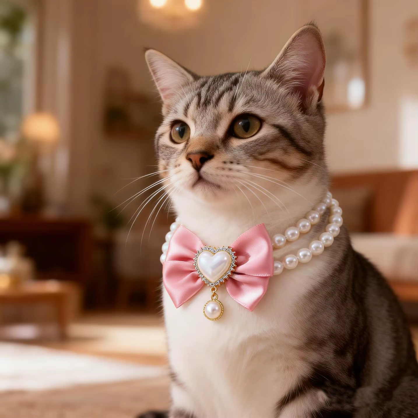 Collar de perlas con lazo para perros y gatos brillantes - imagen 3