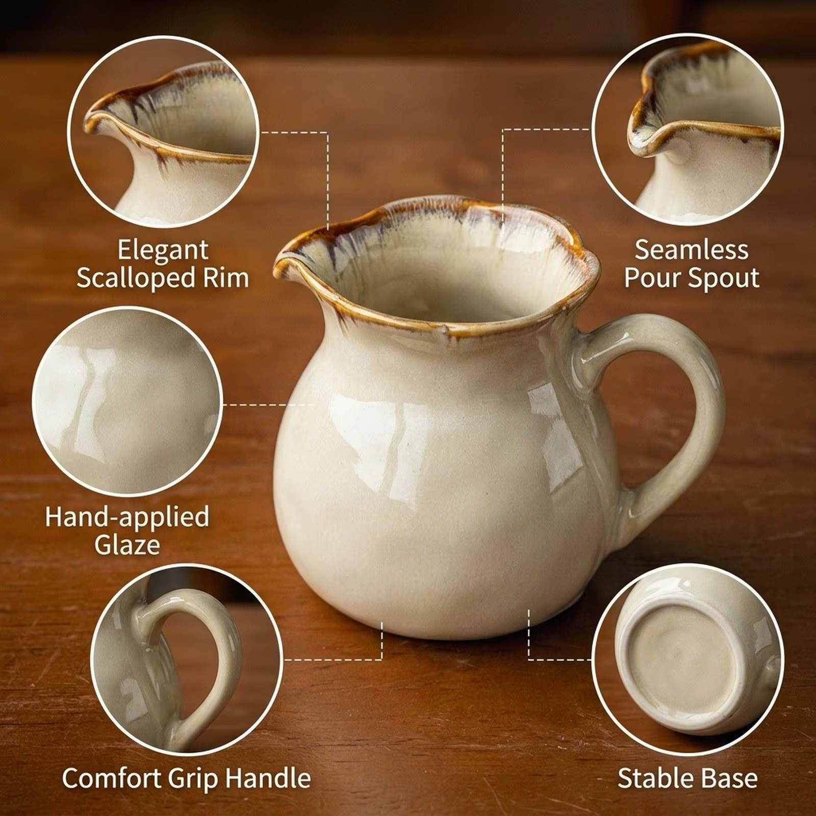 Jarra de cerámica para crema de leche con boquilla y mango ergonómico
