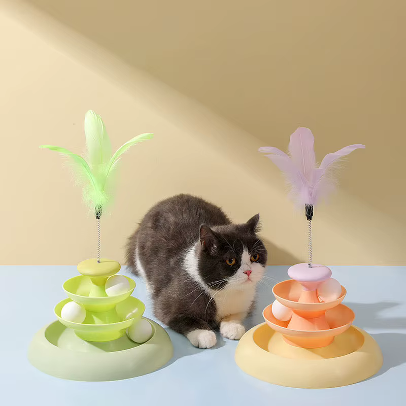 Juguete interactivo giratorio para gatos con varita de plumas - imagen 5