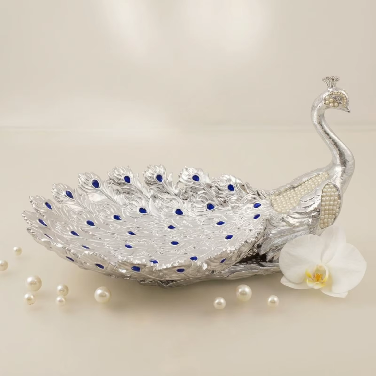 Comedero decorativo de pavo real dorado para gatos y perros - imagen 2
