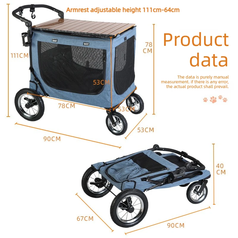 Carrito para perros plegable multifuncional con mesa de madera