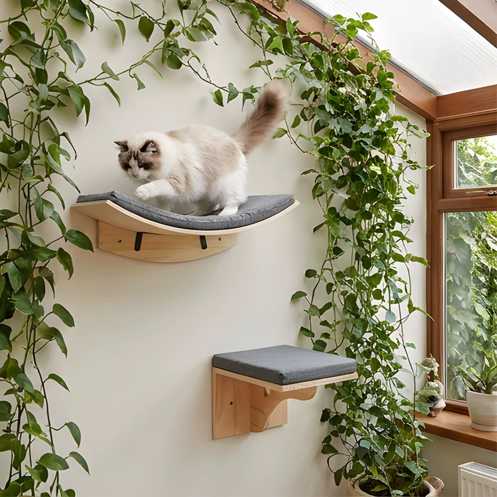 Árbol para gatos de madera de pared con hamaca y casa - imagen 2
