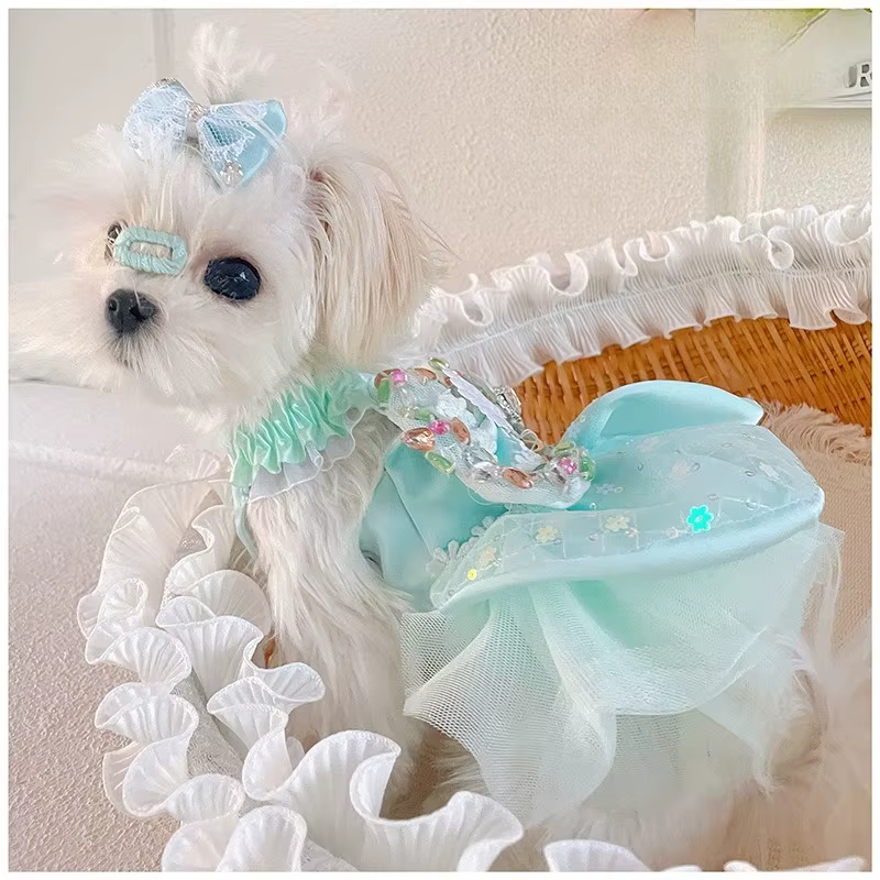 Vestido princesa transpirable con lazo grande para perros Chihuahua