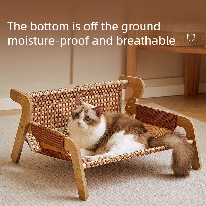 Cama elevada de ratán transpirable con rascador para gatos y perros - imagen 5