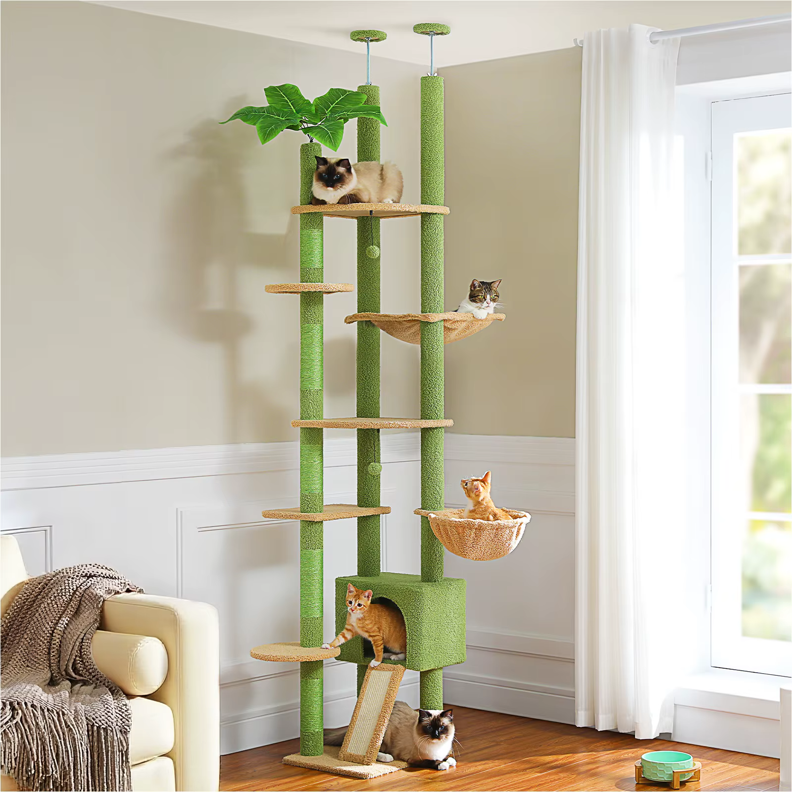 Torre ajustable para gatos piso a techo con rascador de sisal - imagen 3