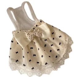 Ropa de verano con vestido en malla y lazo para perros y gatos
