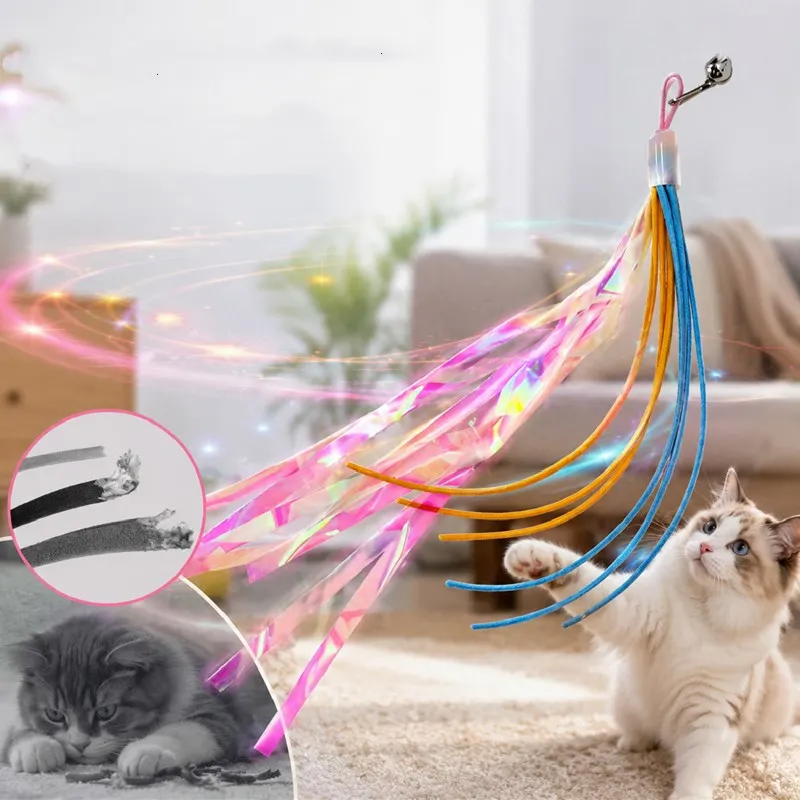 Varita interactiva para gatos con cinta y borlas – Juguete de caza
