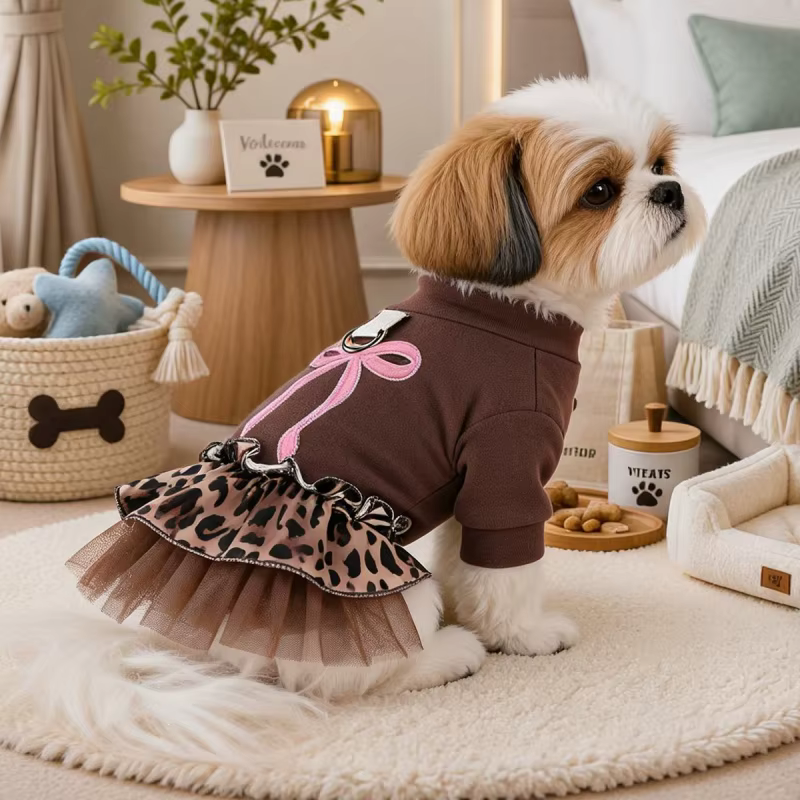 Vestido con lazo para perros pequeños Chihuahua – Estampado leopardo - imagen 4