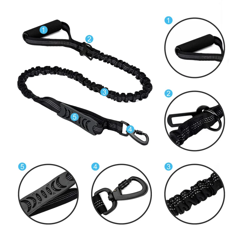 Collar elástico anti tirones para perros reflectante resistente cuerda - imagen 2