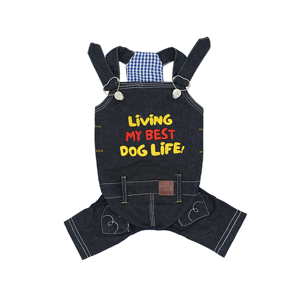 Vista general del conjunto denim para perros salchicha