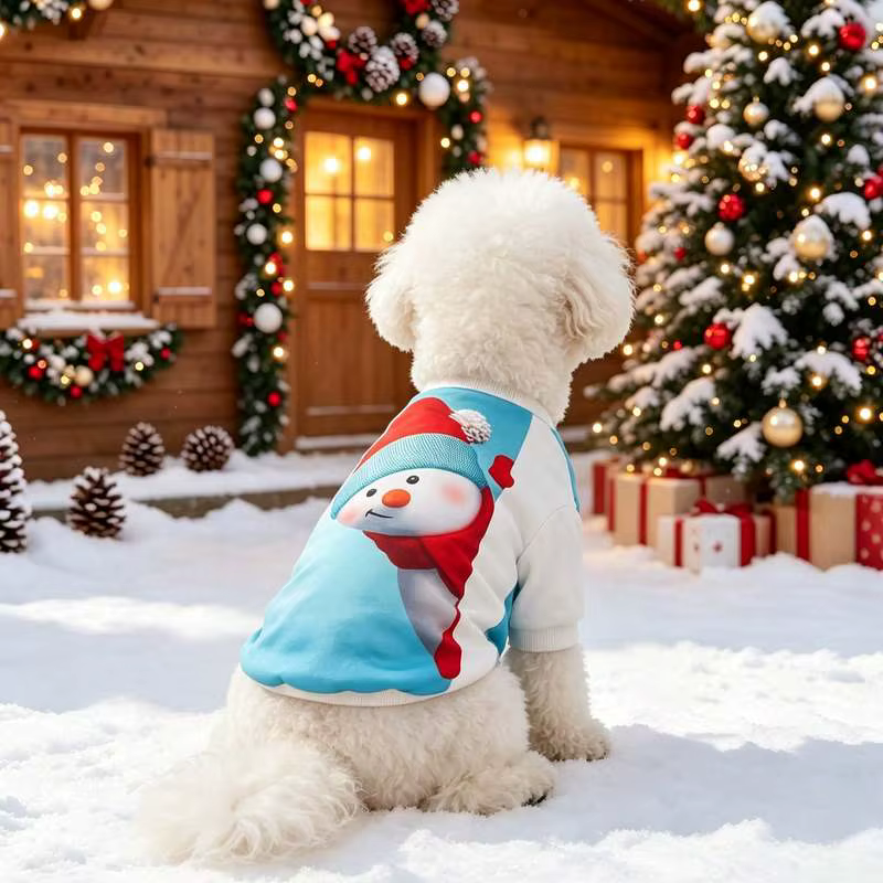 Camiseta navideña para perro con estampado de muñeco de nieve - imagen 4