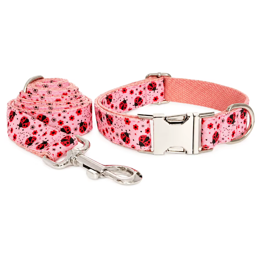 Collar ajustable para perros con diseño de mariquita en tono verde