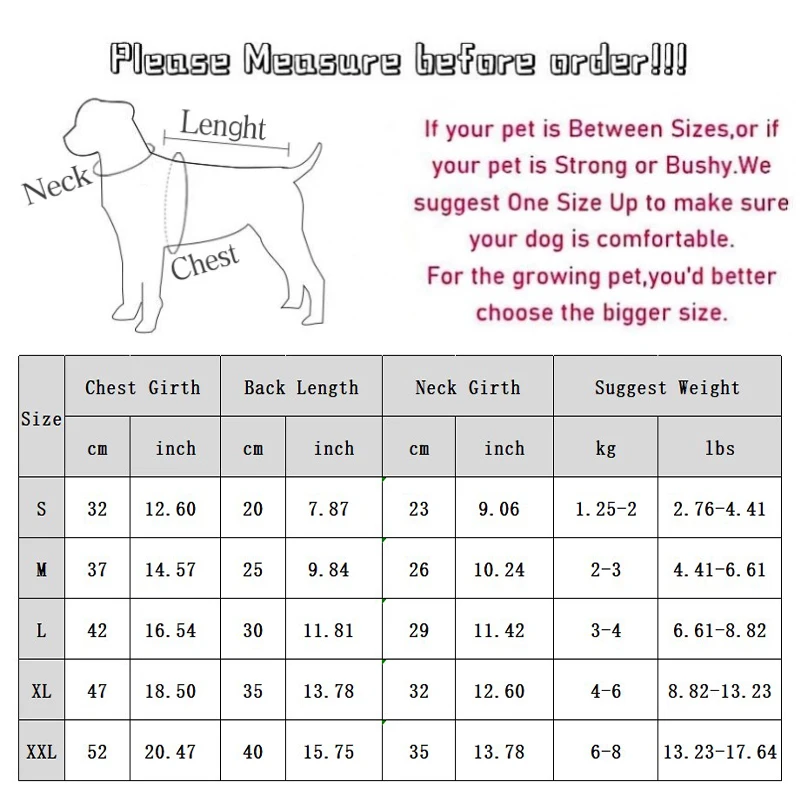 Tabla de tallas del mono para perro