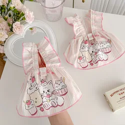 Vestido de verano con mangas de volantes a rayas para gatos y perros