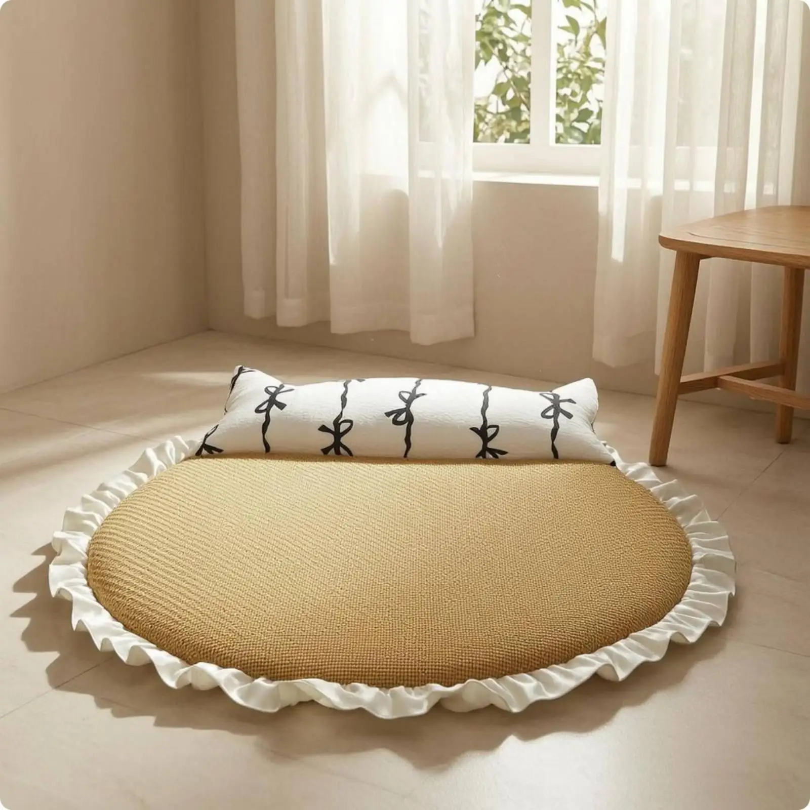 Cama Refrescante para Gatos – Almohada Redonda Tejida de Verano