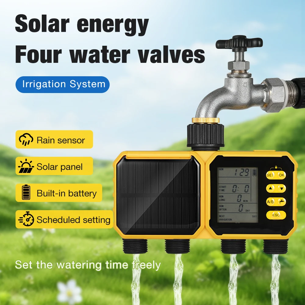 Temporizador de riego solar con sensor de lluvia y LCD para mascotas - imagen 2