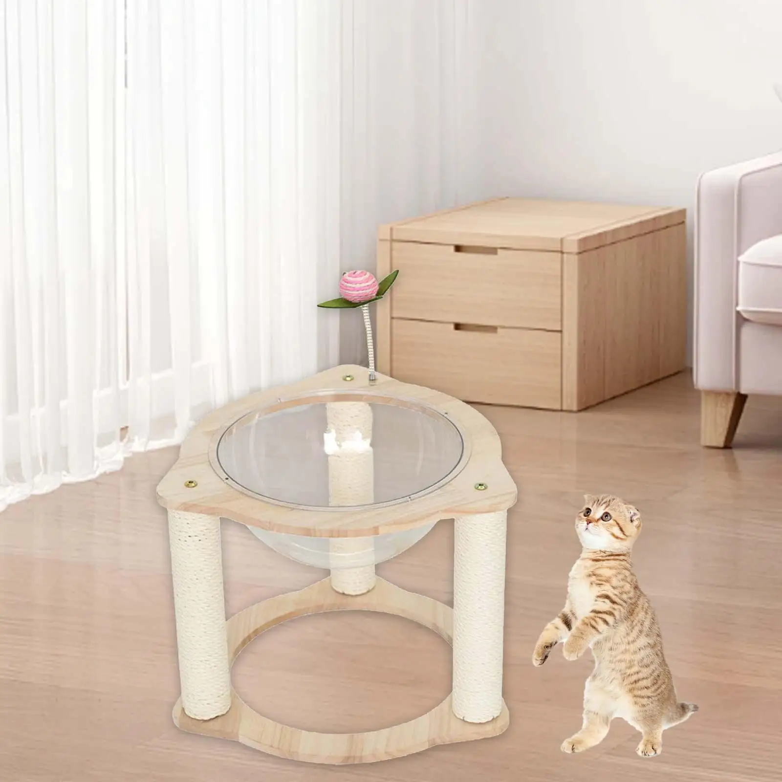 Detalle de la bola interactiva y base de sisal