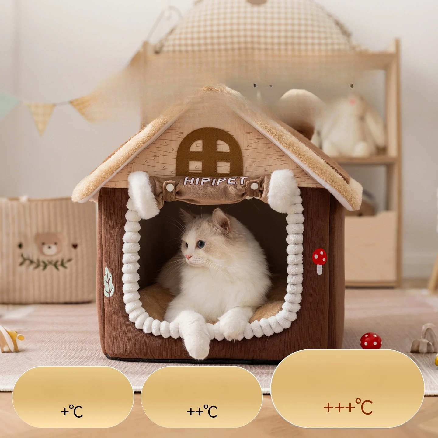 Cama cueva con cortina para gatos y perros pequeños – Hogar cálido - imagen 2