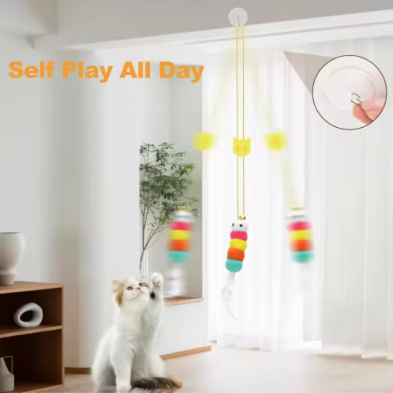 Juguete colgante con plumas para gatos y perros – cuerda elástica - imagen 2