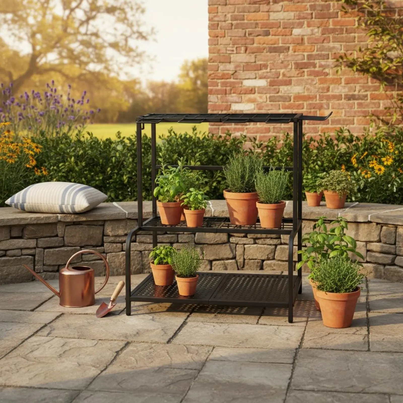 Soporte metálico para herramientas de jardín con patas ajustables - imagen 4
