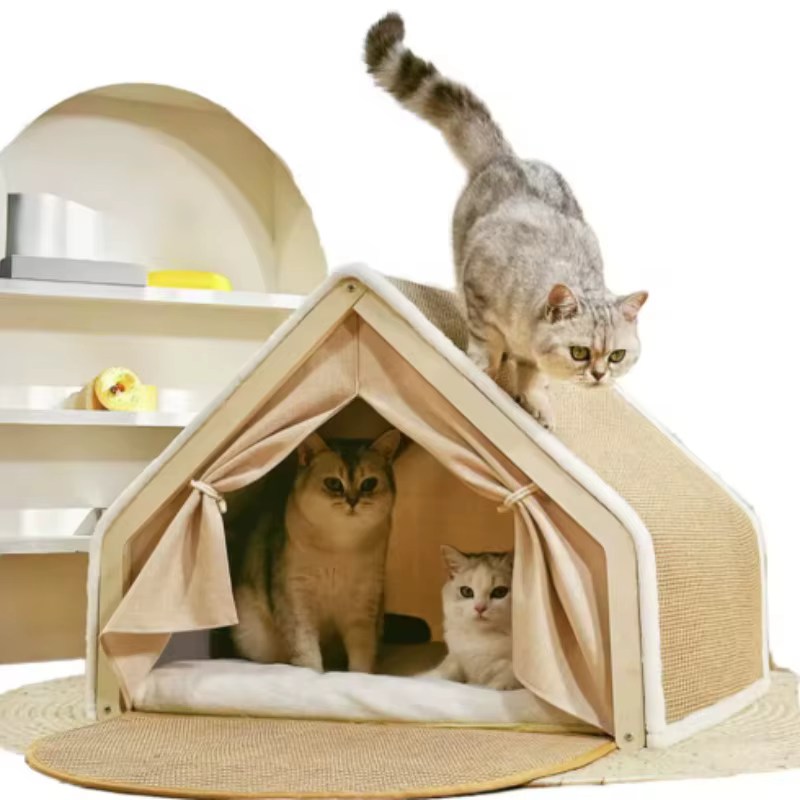 Casa Villa para Gatos con Rascador de Sisal – Refugio Cálido con Bolsa - imagen 2