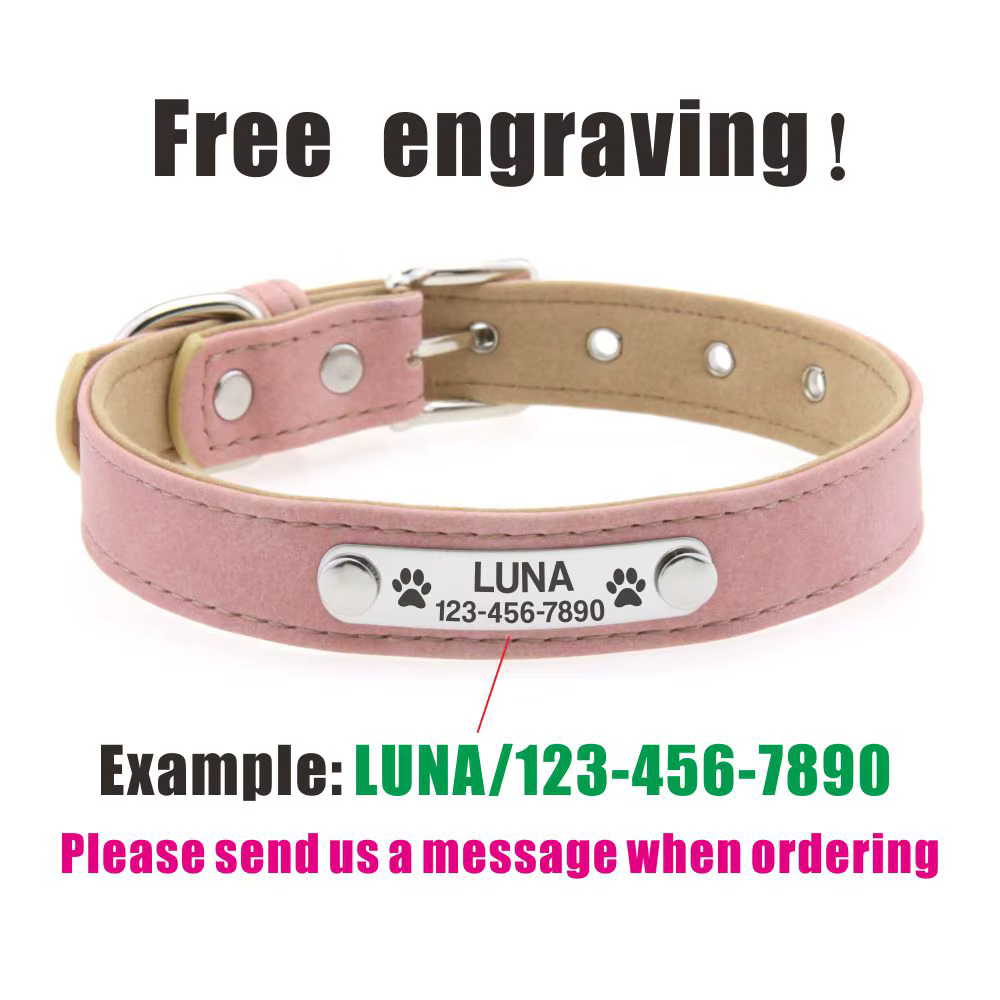 Collar personalizado para perro de cuero con placa grabada