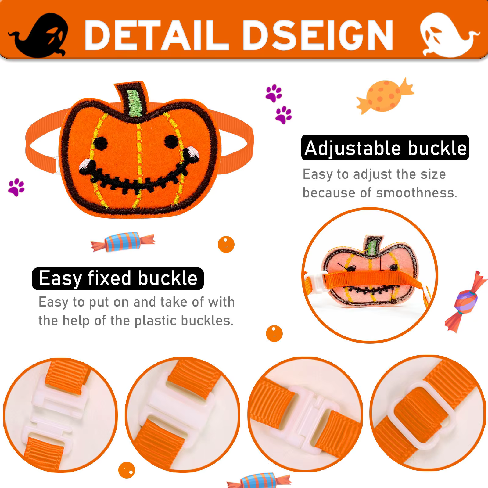 Lazos para perros calabaza cartoon ajustables para cuello Halloween - imagen 3