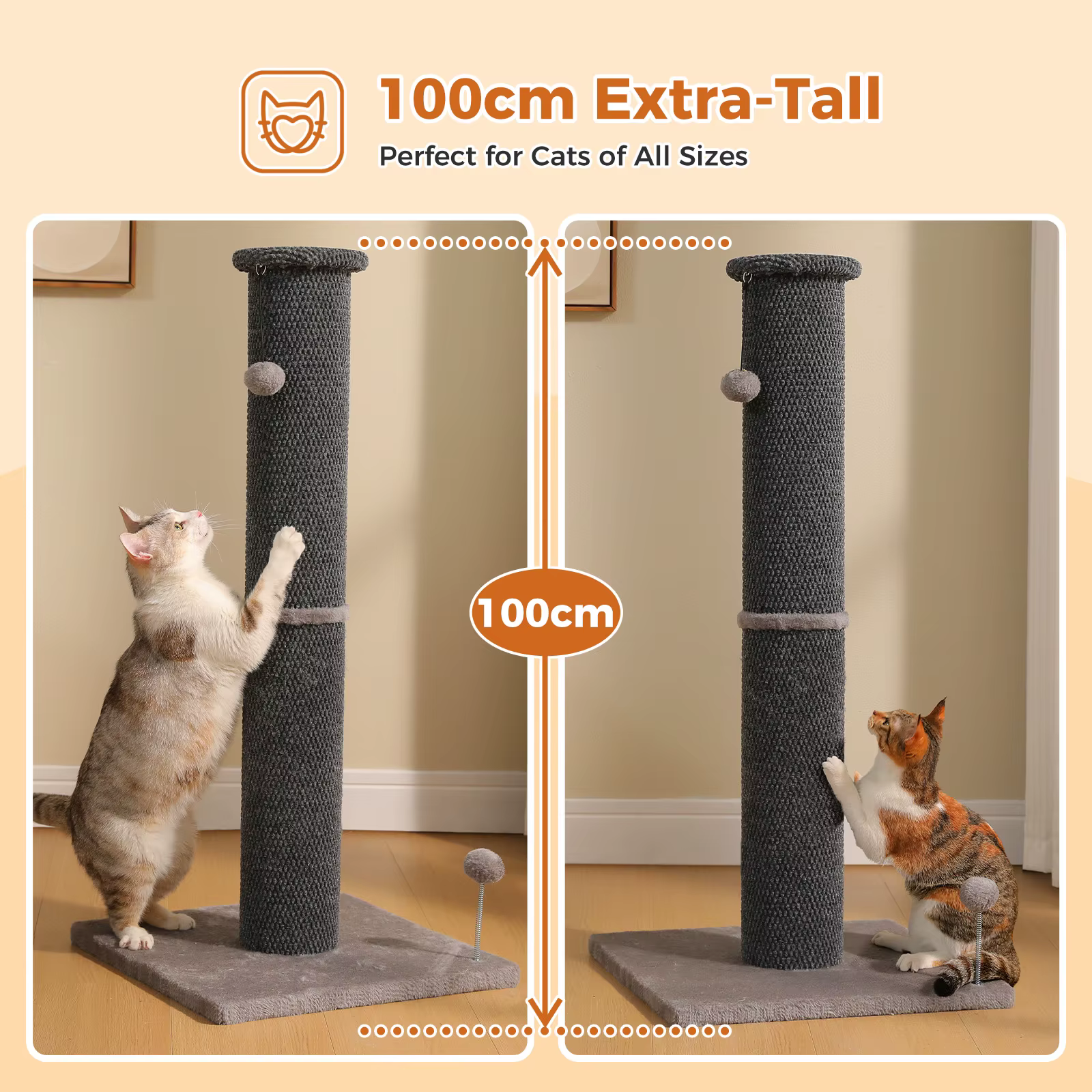 Poste rascador alto para gatos adultos de interior, base reforzada - imagen 5