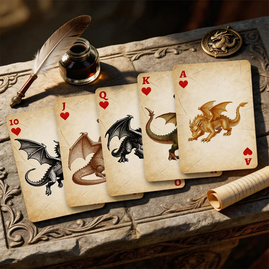 Juego Cartas Póker Dragón Fuego – Baraja Vintage Temática Fantasía - imagen 5