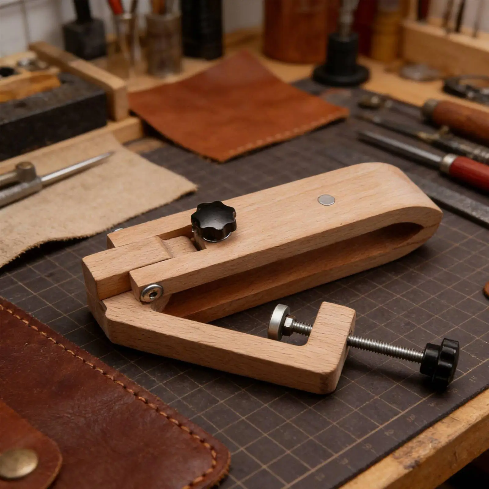 Prensa de Mesa Plegable en Madera de Haya para Cuero y Manualidades - imagen 4