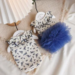 Chaleco floral y falda princesa para gatos y perros, ropa ligera