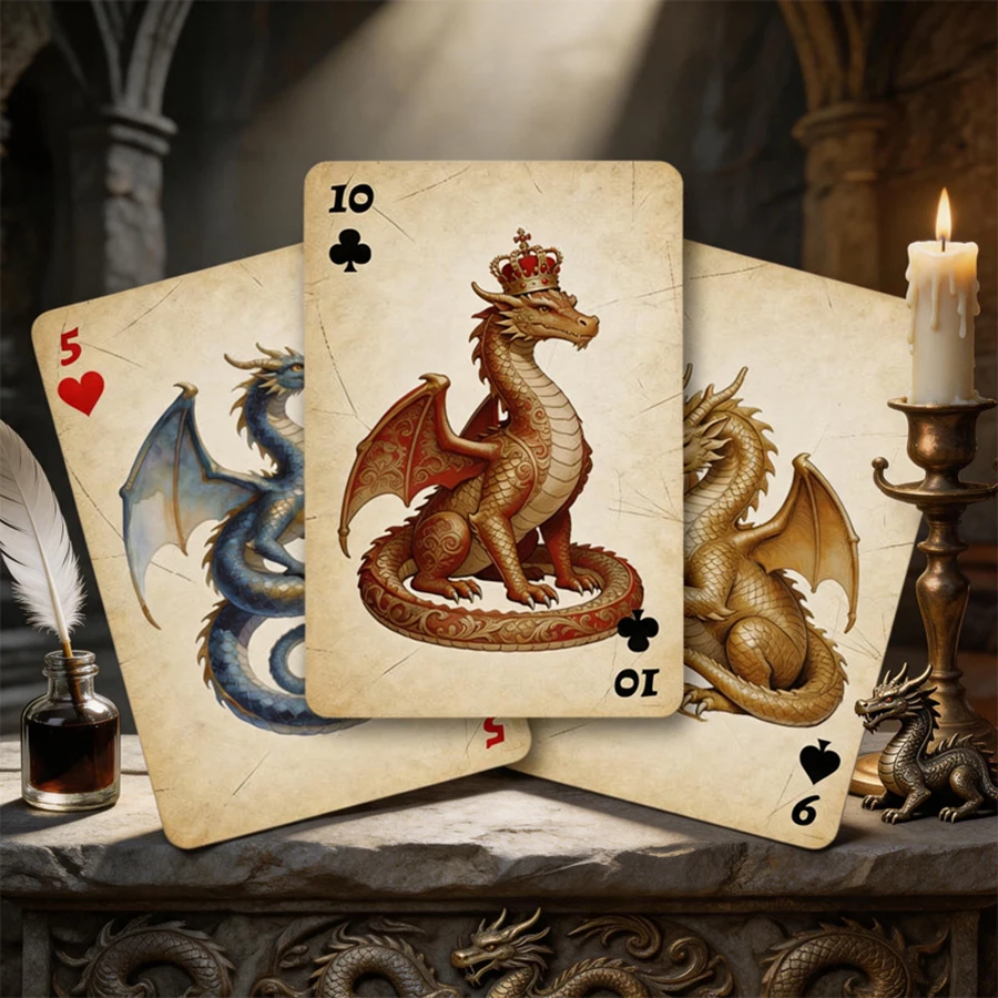 Juego Cartas Póker Dragón Fuego – Baraja Vintage Temática Fantasía - imagen 4