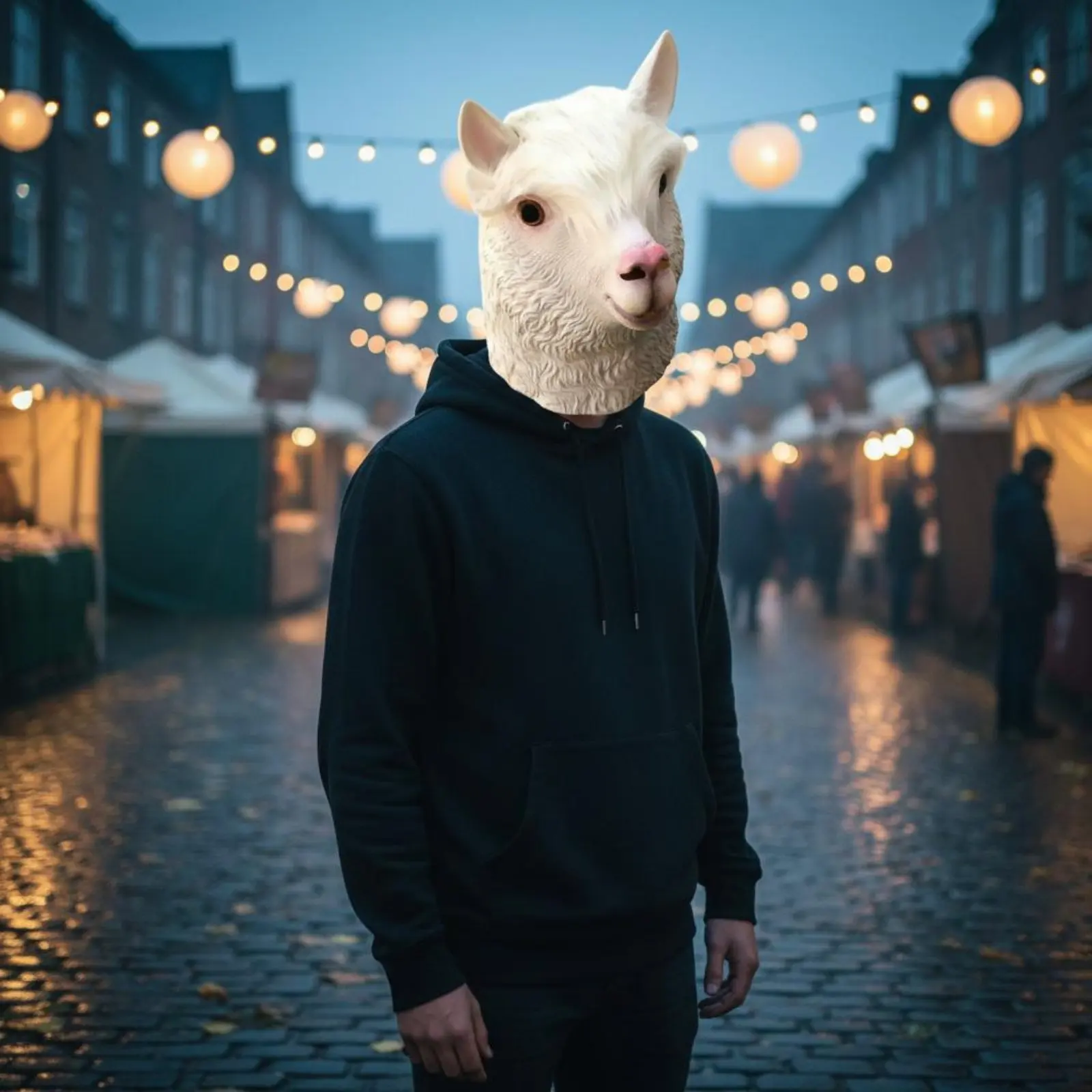 Disfraz de alpaca para perros y gatos con cabeza realista de látex - imagen 3
