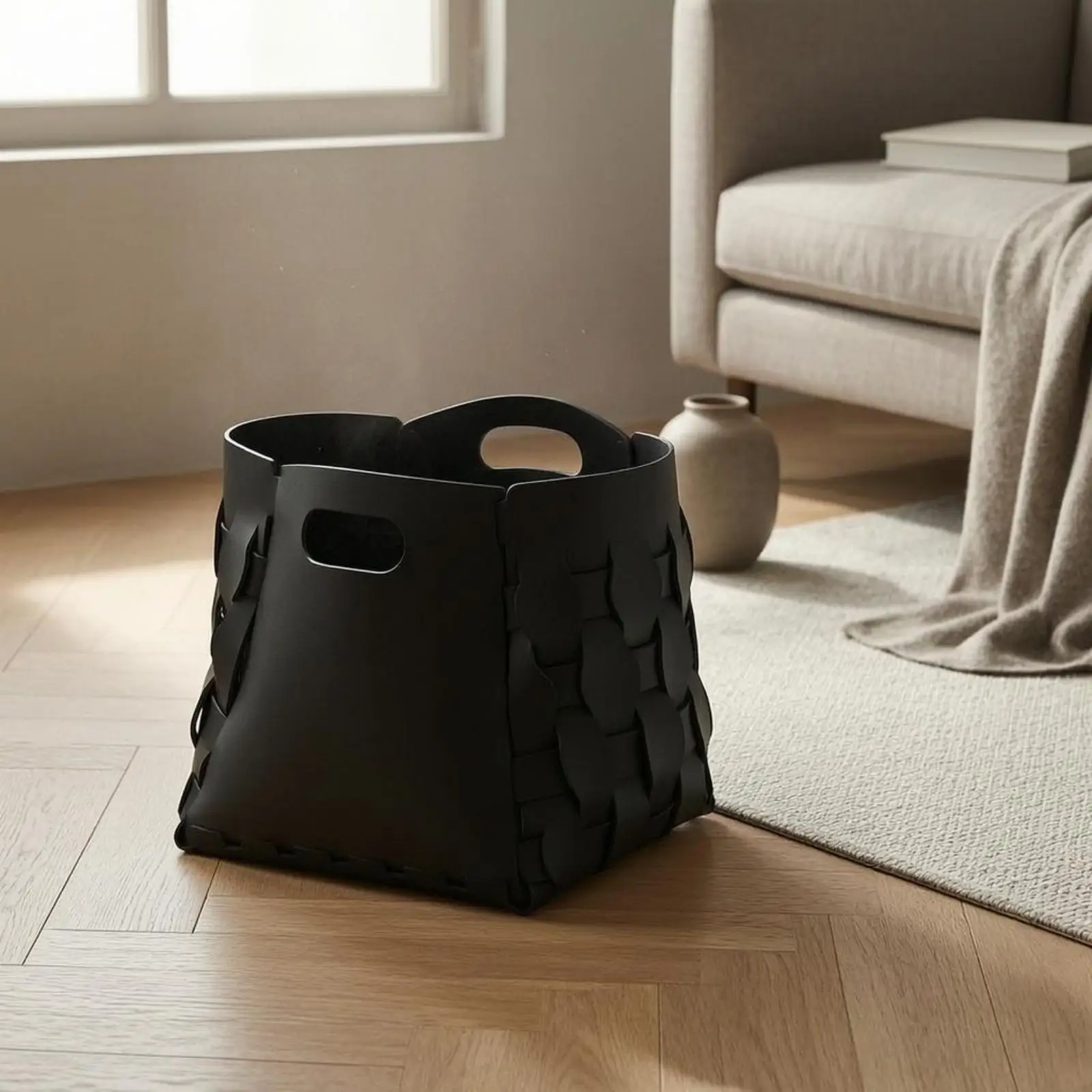 Cesto de Ropa Cónico Tejido y Ecológico para Sala de Estar - imagen 4