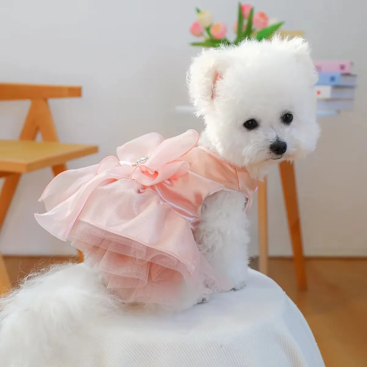 Vestido de encaje negro con lazo y tul para perro y gato fiesta - imagen 5