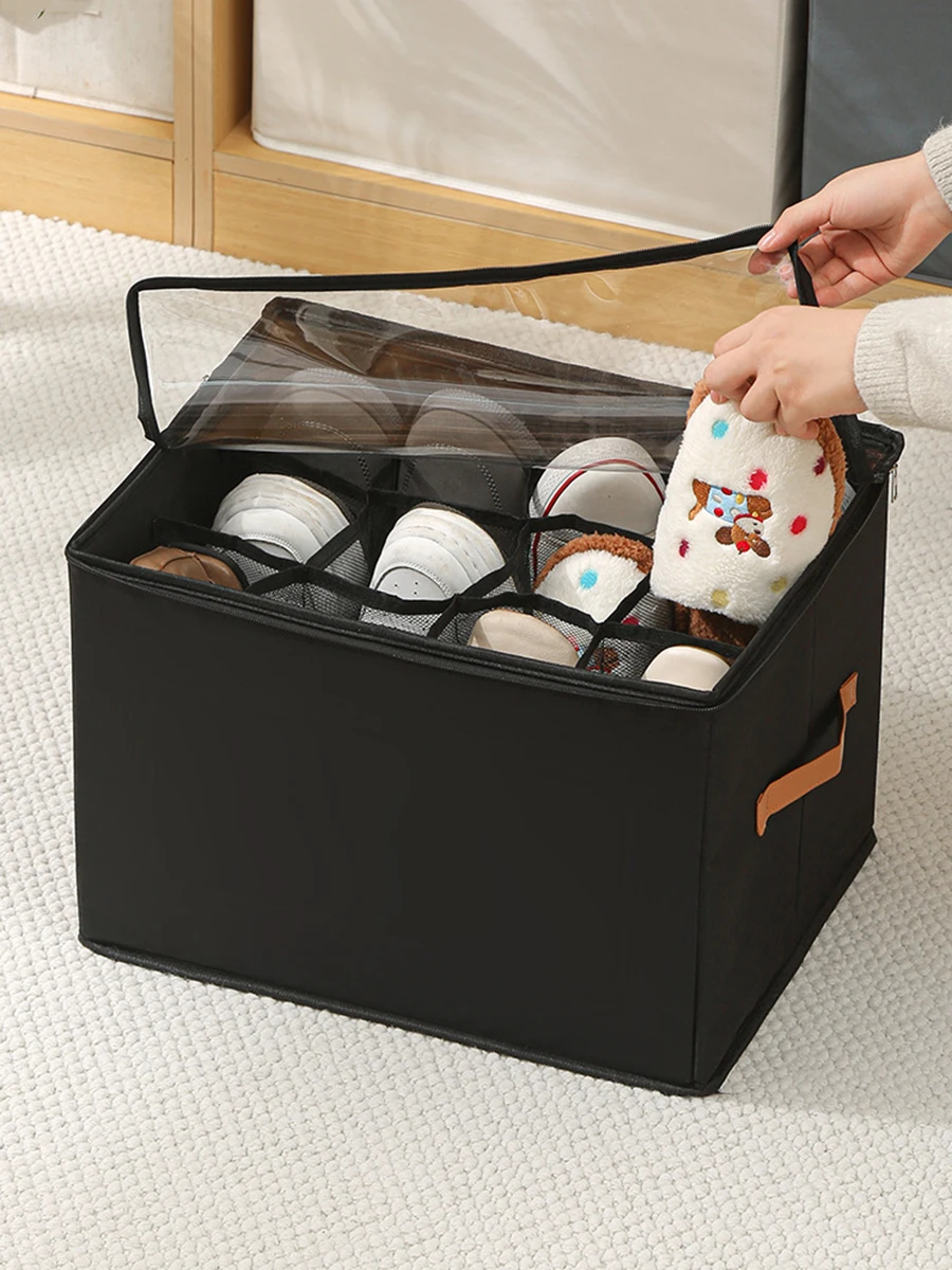 Organizador de zapatos plegable con bolsa de tela y tapa transparente - imagen 5