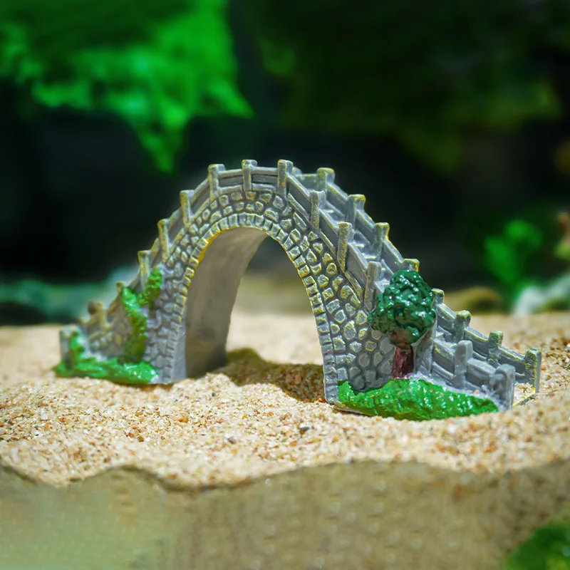 Puente decorativo de piedra para acuario con arco vintage - imagen 3