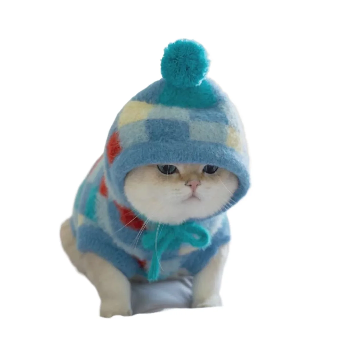 Suéter a cuadros con capucha para perros y gatos – Prenda otoño e invierno - imagen 3