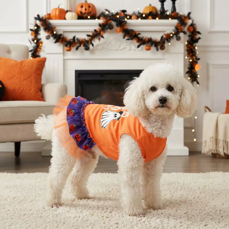Fantasía de Halloween para perro y gato – Disfraz naranja de fantasma con falda de tul - imagen 4