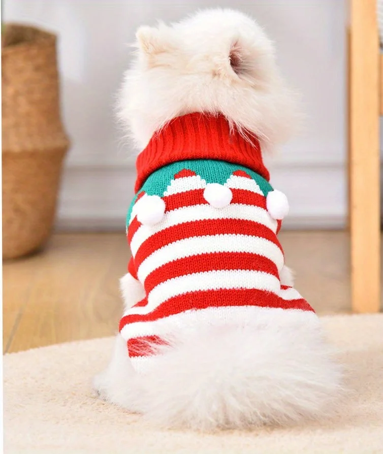 Perro usando el suéter navideño