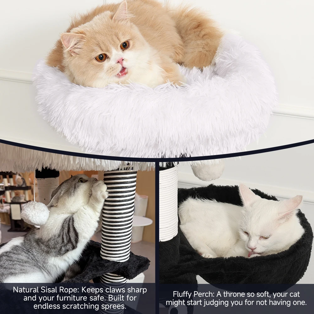 Árbol para Gatos Mediano 125 cm con Rascador y Perchas – Torre Escalera Verde - imagen 4