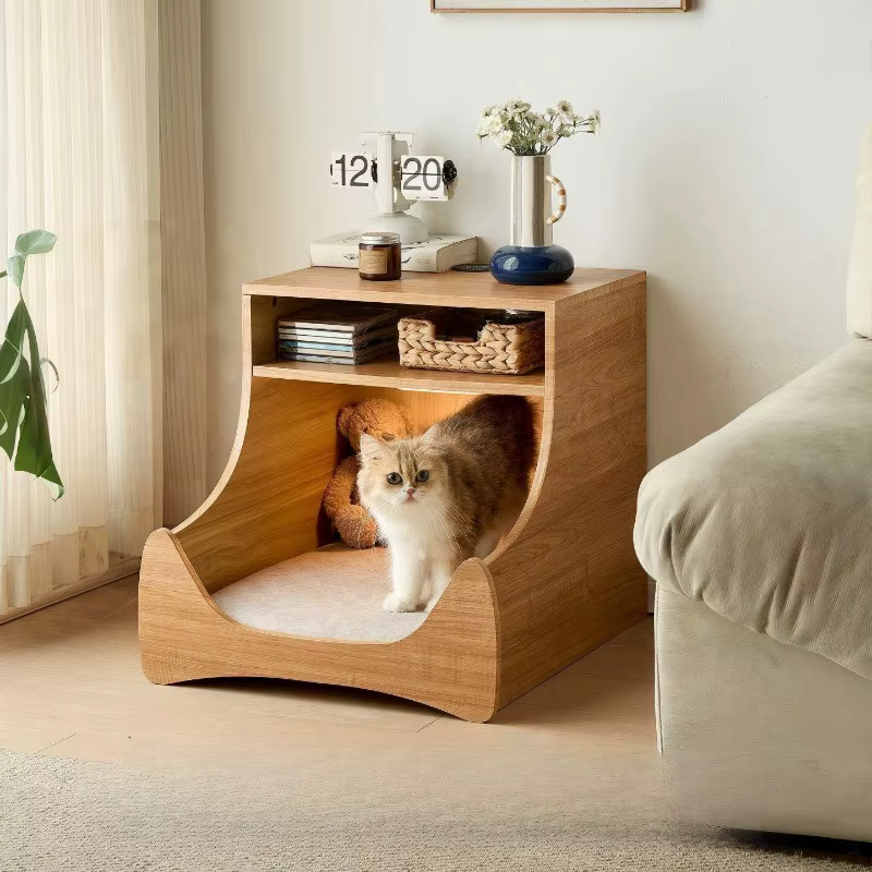 Mesa de noche madera para gatos, cama-cueva suave multifuncional - imagen 4