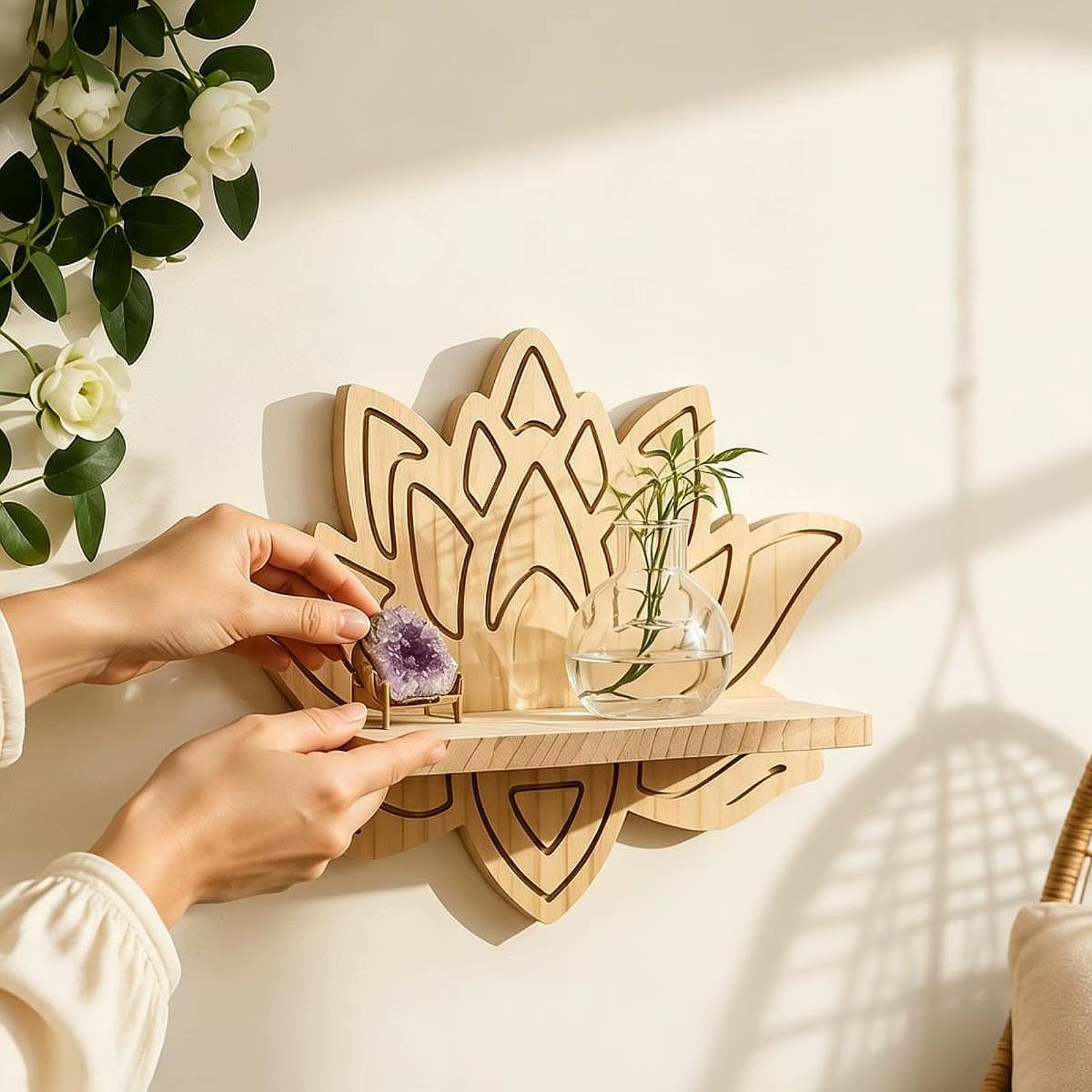 Estante de pared de madera para gatos con diseño flor de loto - imagen 3